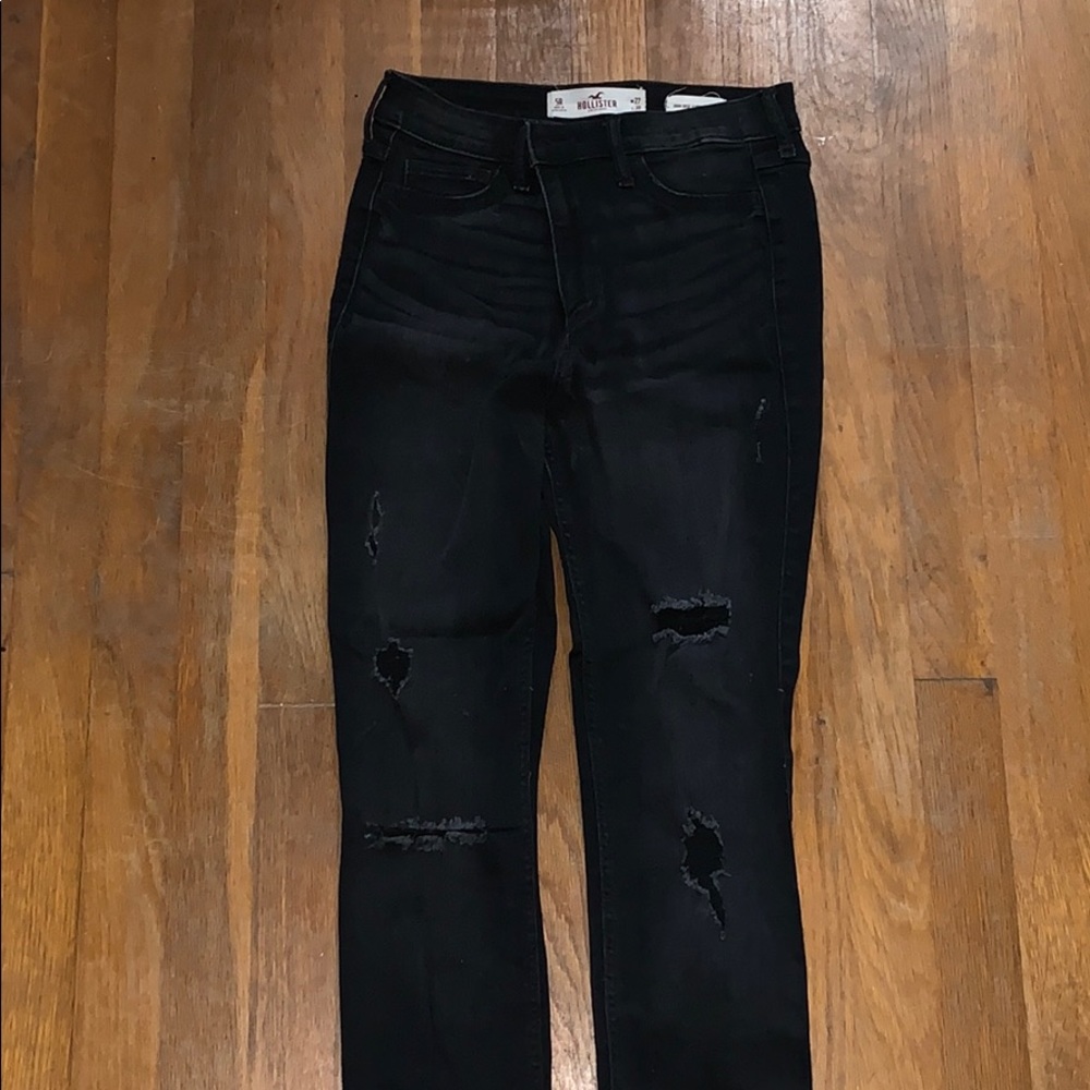 Black, ripped, high rise, super skinny jean